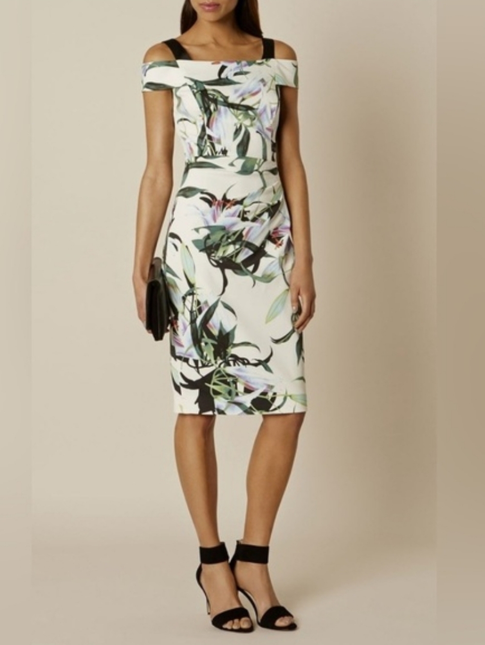 KAREN MILLEN FLORAL PRINT RUCHED SIDE SHEATH / BODYCON DRESS